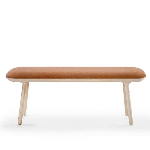 Banc Naïve frêne & velours terracotta 140cm Emko