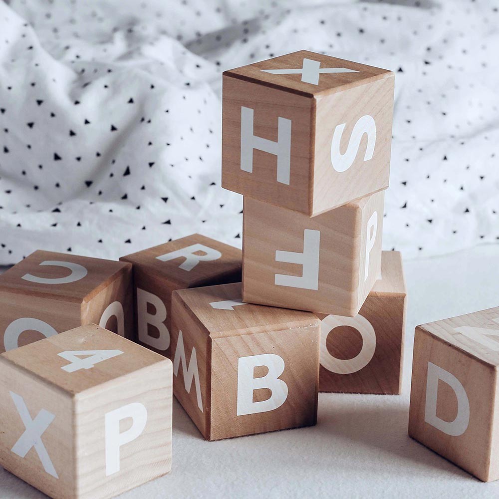 Wooden alphabet blocks white
