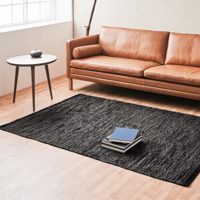 Leren vloerkleed zwart Rug Solid