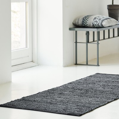 Leren vloerkleed donkergrijs Rug Solid