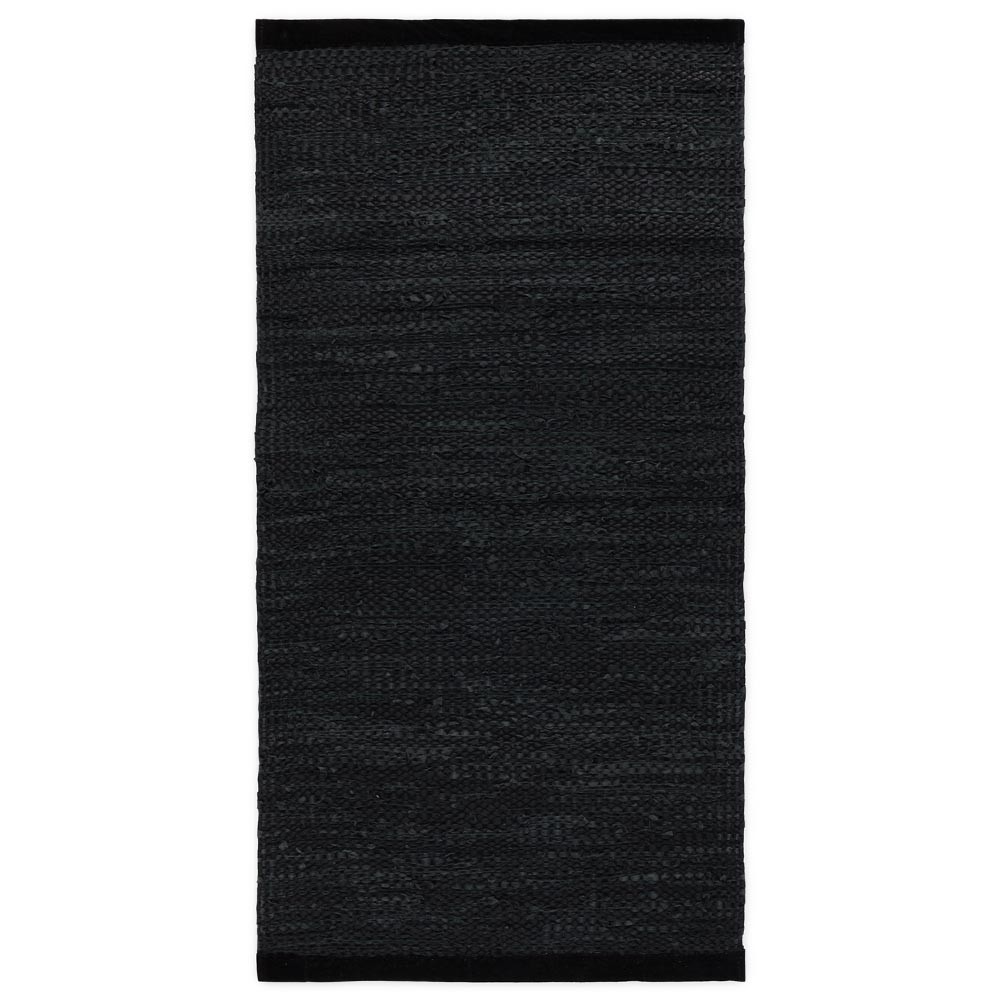 Leather rug black Rug Solid