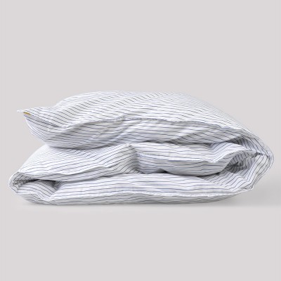 Duvet cover in cotton percale with blue stripes Les Pensionnaires
