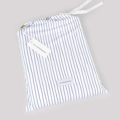 Duvet cover in cotton percale with blue stripes Les Pensionnaires