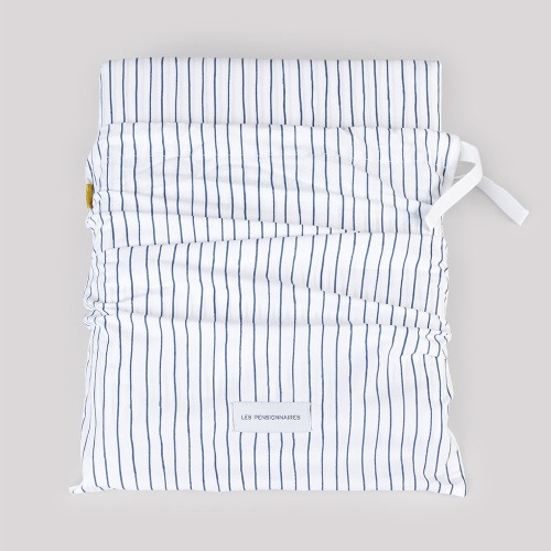 Housse de couette en percale de coton rayures bleues Les Pensionnaires