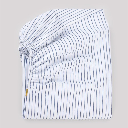 Fitted sheet in cotton percale with blue stripes Les Pensionnaires