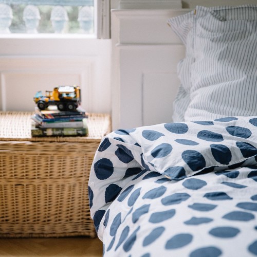 Duvet cover in cotton percale with blue polka dots Les Pensionnaires
