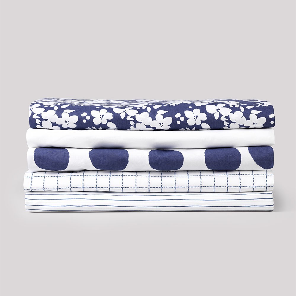 Dekbedovertrek in blauw geruit katoen perkaal Les Pensionnaires