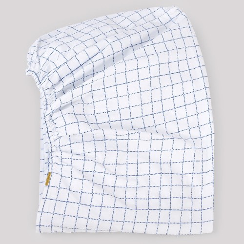 Drap housse en percale de coton carreaux bleus Les Pensionnaires