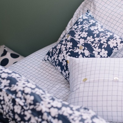 Fitted sheet in cotton percale with blue stripes Les Pensionnaires 2