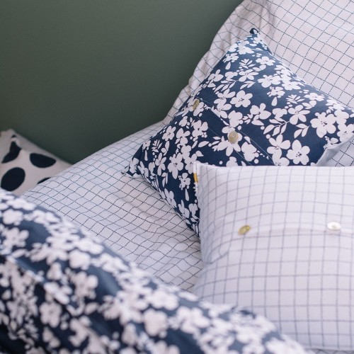 Drap housse en percale de coton carreaux bleus Les Pensionnaires