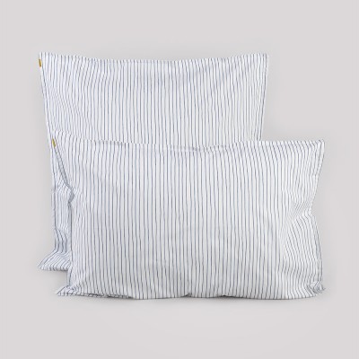 Pillowcase in blue striped cotton percale Les Pensionnaires