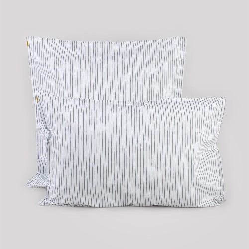 Pillowcase in blue striped cotton percale Les Pensionnaires