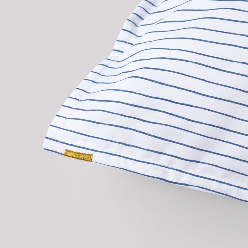 Pillowcase in blue striped cotton percale Les Pensionnaires
