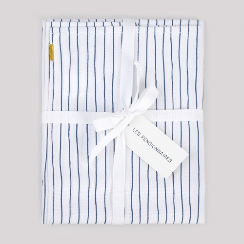 Taie d'oreiller en percale de coton rayures bleues Les Pensionnaires