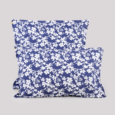 Pillowcase in cotton percale with white flowers Les Pensionnaires