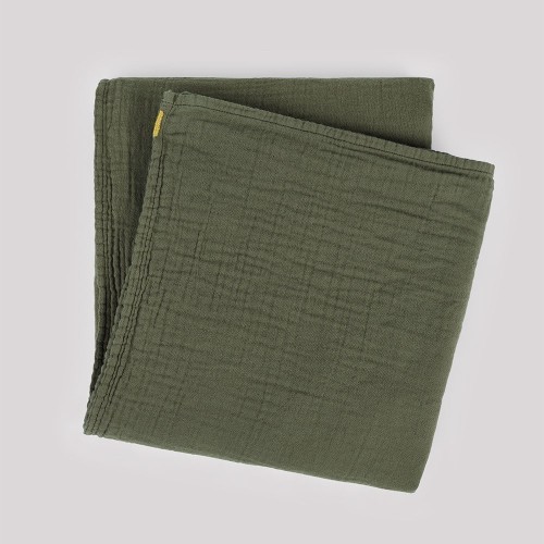 Plaid en double gaze de coton vert câpre Les Pensionnaires