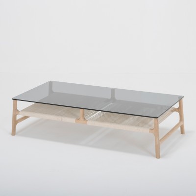 Fawn coffee table oak & gray tempered glass Gazzda
