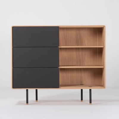 Dresser 118 Fina with drawers oak & black linoleum Gazzda
