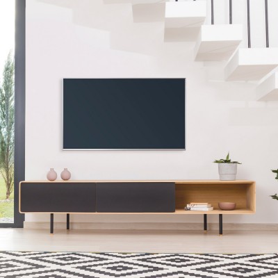 TV meubel 160 Fina eiken & zwart linoleum