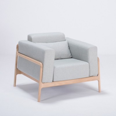 Fauteuil Fawn chêne & tissu bleu-gris Gazzda