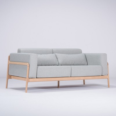 Fawn 2-seater sofa oak & blue-gray fabric Gazzda