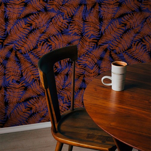 Sanguine & blue ferns wallpaper Edito Paris