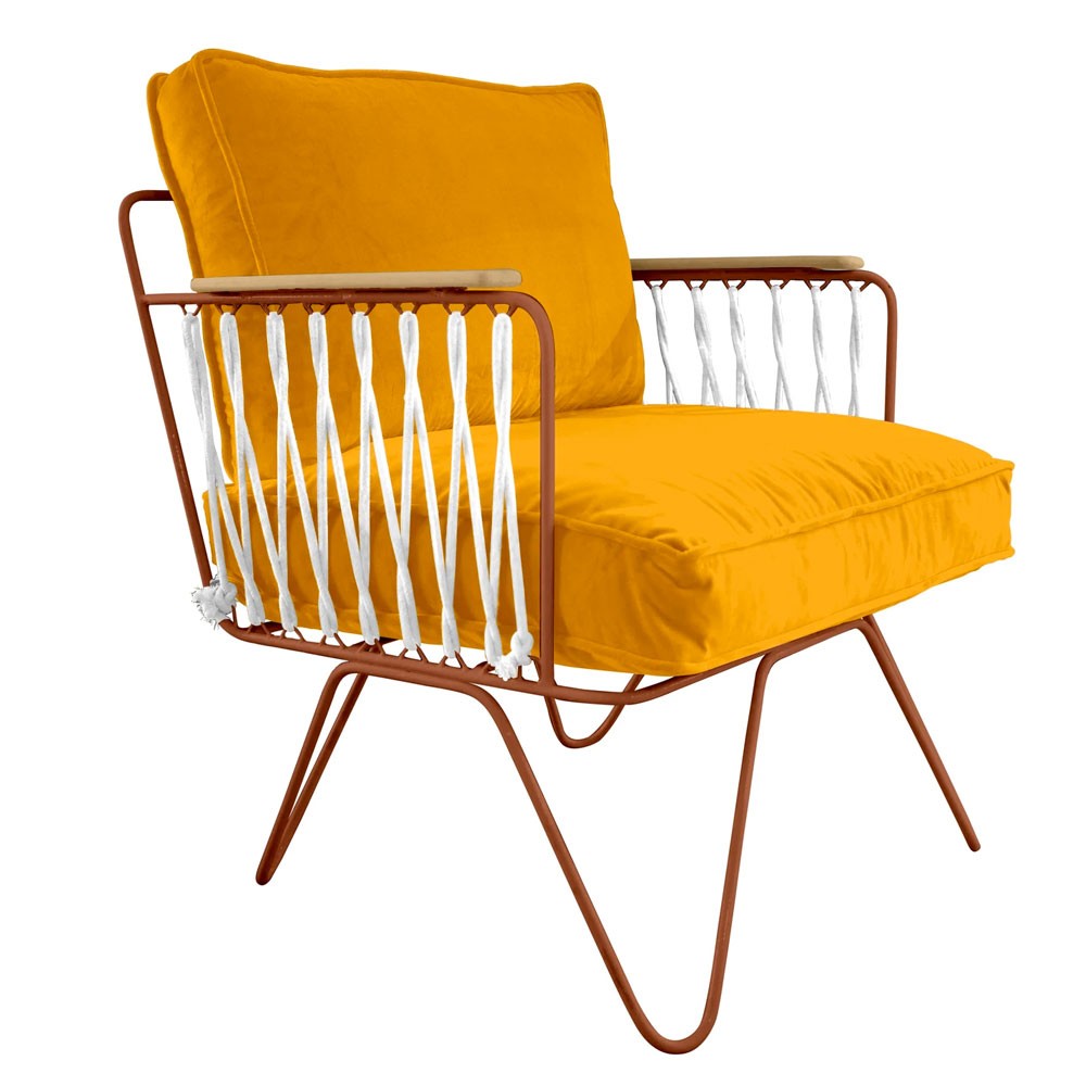Honoré yellow velvet Croisette armchair