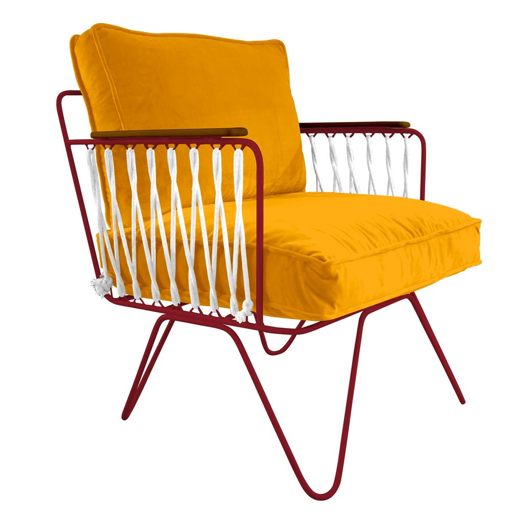 Honoré yellow velvet Croisette armchair