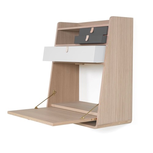 Gaston wandsecretaris 60 cm eiken - lichtgrijs & leigrijs Hartô