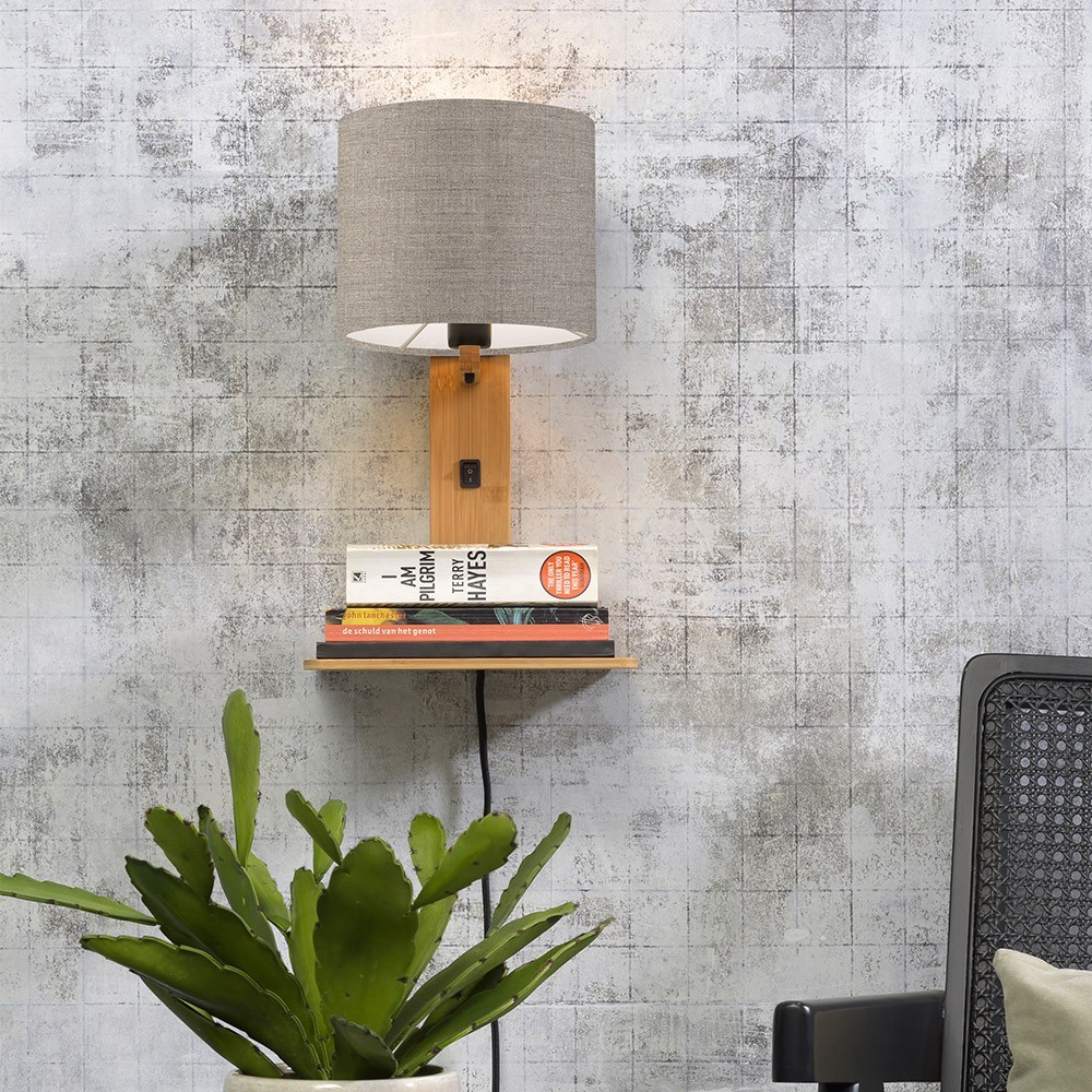 Wall light and shelf Andes natural & dark linen Good & Mojo