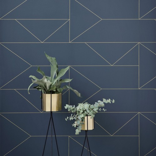 Carta da parati a righe blu scuro Ferm Living
