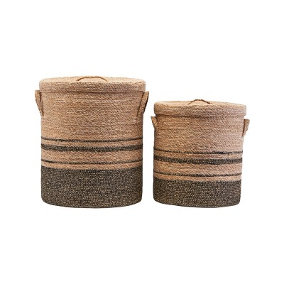 Set di due cestini portabiancheria naturali con coperchio House Doctor 2