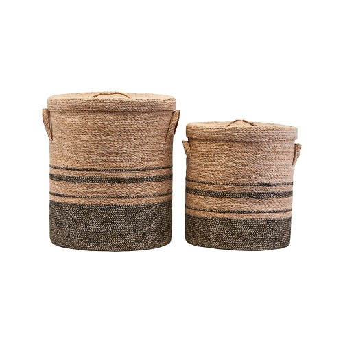 Set di due cestini portabiancheria naturali con coperchio House Doctor