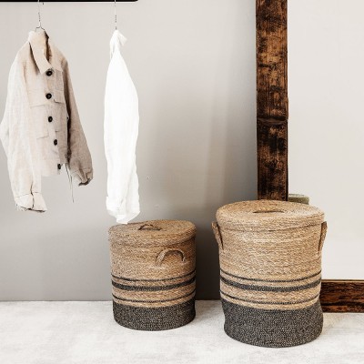Ensemble de deux paniers à couvercle Laundry naturel House Doctor