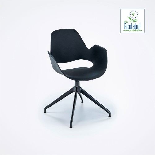 Chaise Falk noir avec accoudoirs et piètement pivotant 4 branches Houe