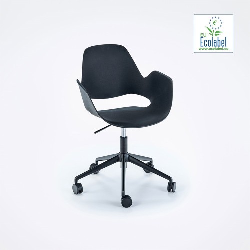 Chaise Falk noir avec accoudoirs et piètement pivotant 4 branches Houe