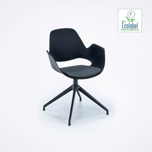 Chaise Falk rembourrée gris avec accoudoirs et piètement pivotant 4 branches noir Houe