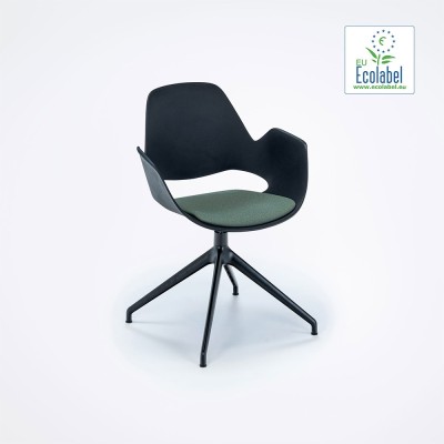 Chaise Falk rembourrée vert avec accoudoirs et piètement pivotant 4 branches noir Houe 2