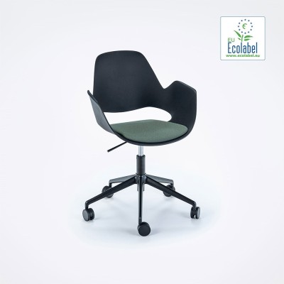 Green upholstered Falk chair with armrests and 5-star swivel base with black castors Houe 2