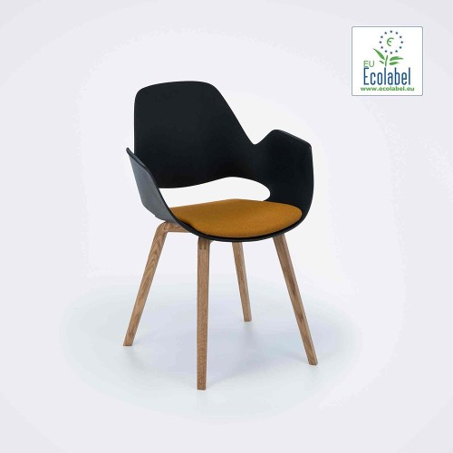 Mustard upholstered Falk chair with armrests and oak base Houe