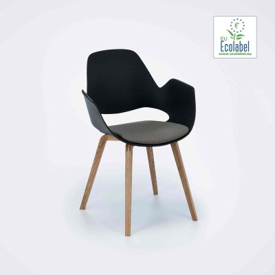 Beige upholstered Falk chair with armrests and oak base Houe 2