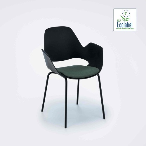 Silla Falk tapizada verde oscuro con reposabrazos y base de tubo de metal Houe