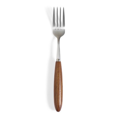 Tenedor de mesa de acero y nogal
