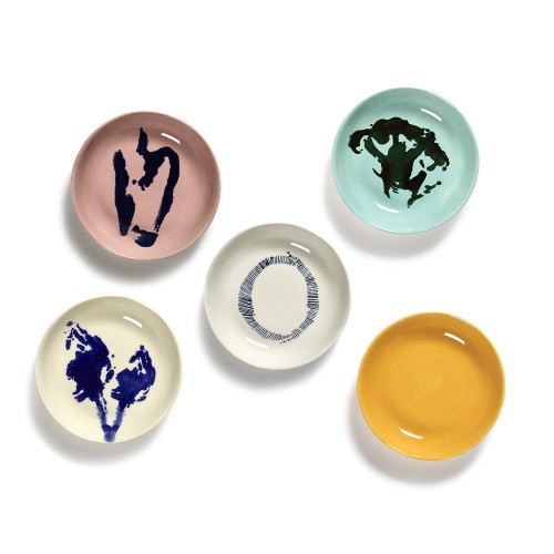 Assiette Feast Ottolenghi blanc rayures bleu foncé S Serax