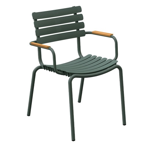 Chaise d'extérieur ReClips olive et accoudoirs en bambou Houe