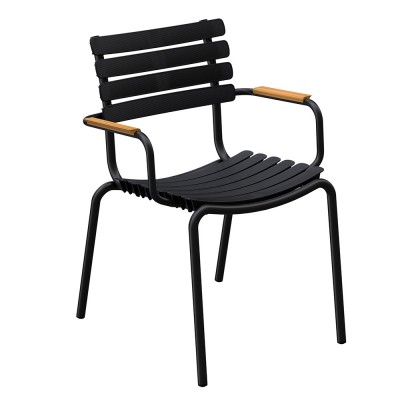 ReClips schwarzer Outdoor-Stuhl mit Bambus-Armlehnen Houe Houe