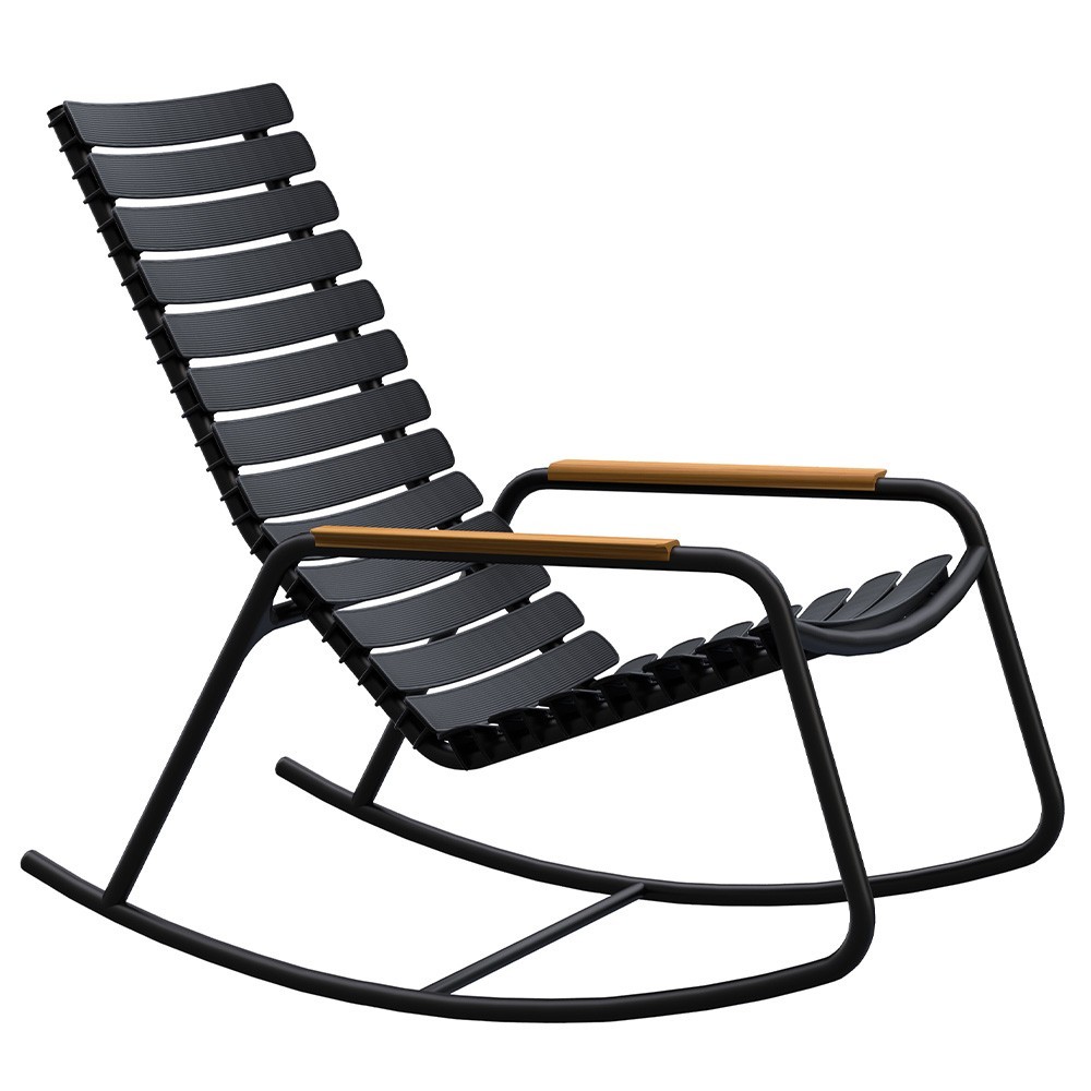 Rocking chair d'extérieur ReClips noir et accoudoirs en bambou Houe