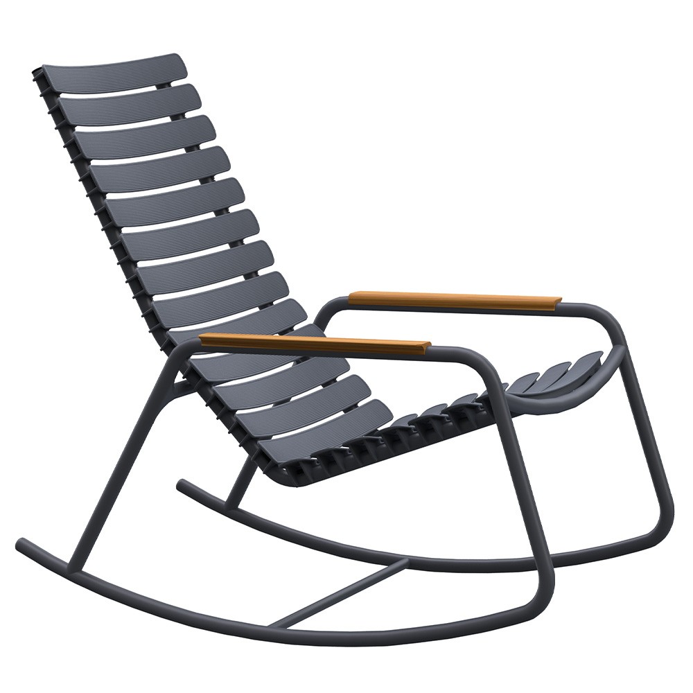 Rocking chair d'extérieur ReClips gris et accoudoirs en bambou Houe