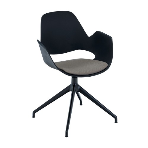 Chaise Falk rembourrée beige avec accoudoirs et piètement pivotant 4 branches noir Houe