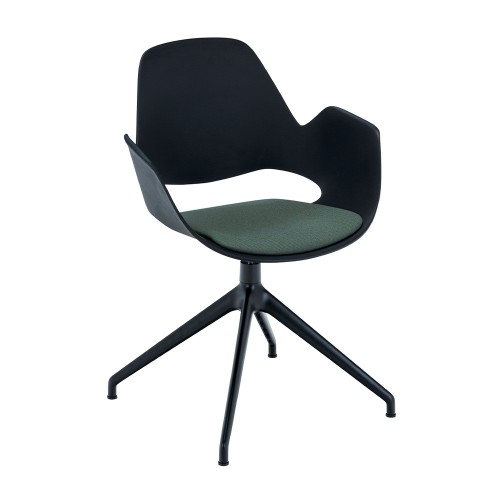 Chaise Falk rembourrée vert avec accoudoirs et piètement pivotant 4 branches noir Houe